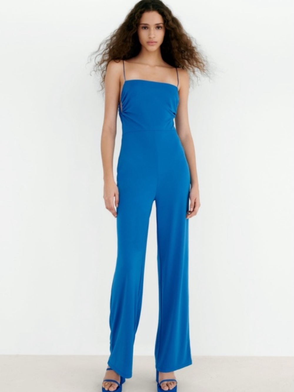 Zara Long Slit Jumpsuit Blue